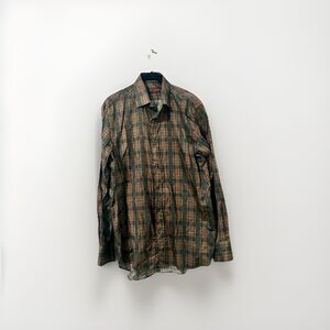 Etro Men’s Dress Casual Shirt Plaid Gingham Tropical Bird Size 40 / US M